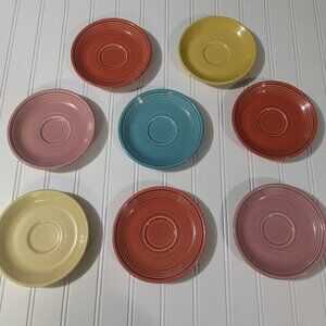 Fiestaware Saucer Lot Of 8 Rainbow Colors Yellow Red Blue Pink